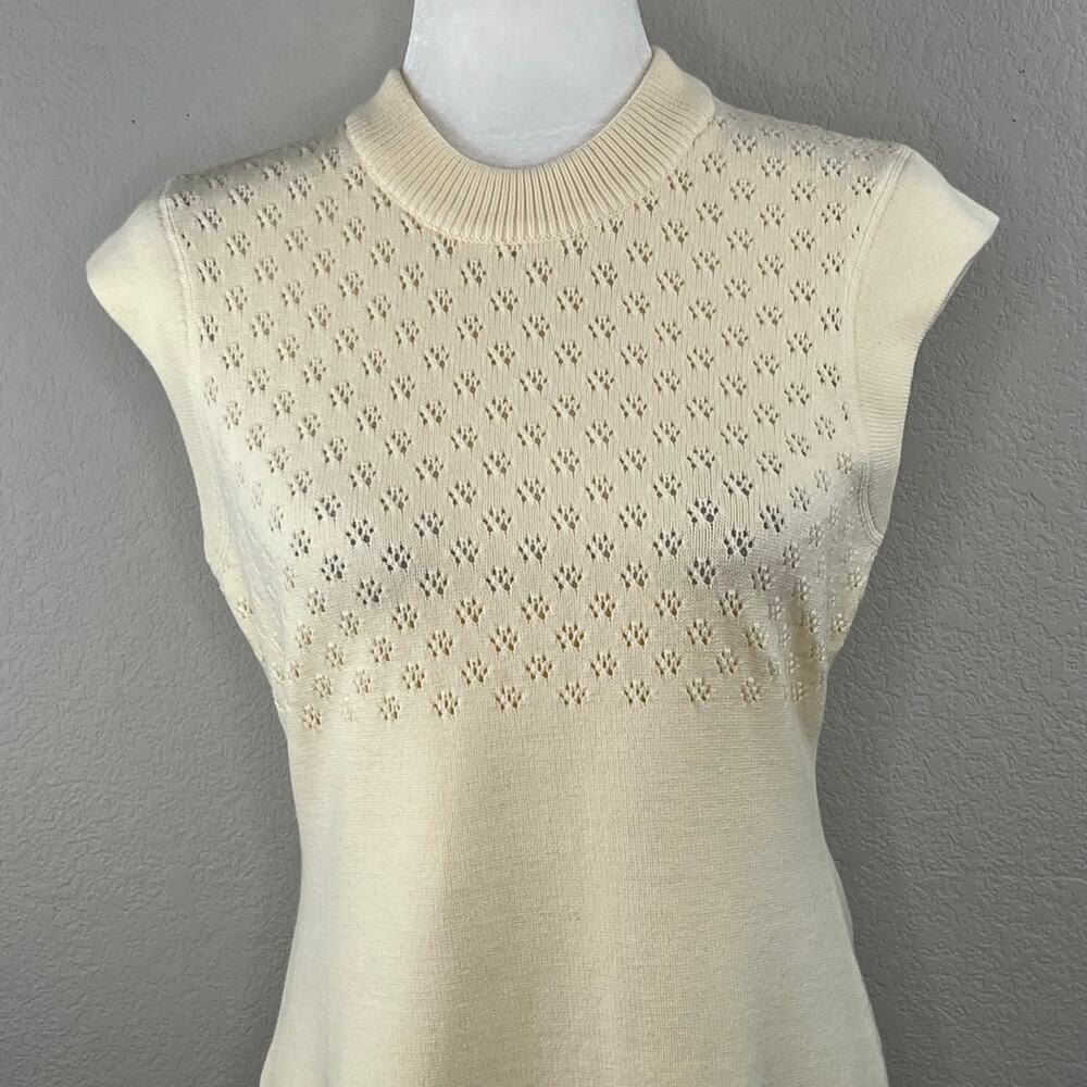 Rumored Ivory Cream Birkin Knit Crew Neck Mini Dress Eyelet Bodice NWT Large - Picture 4 of 14